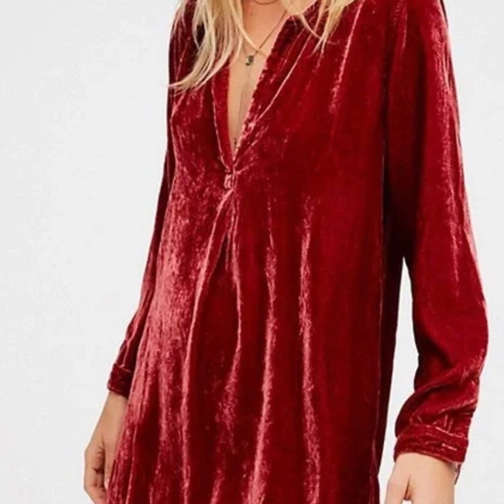 Red velvet long sleeve free people mini dress